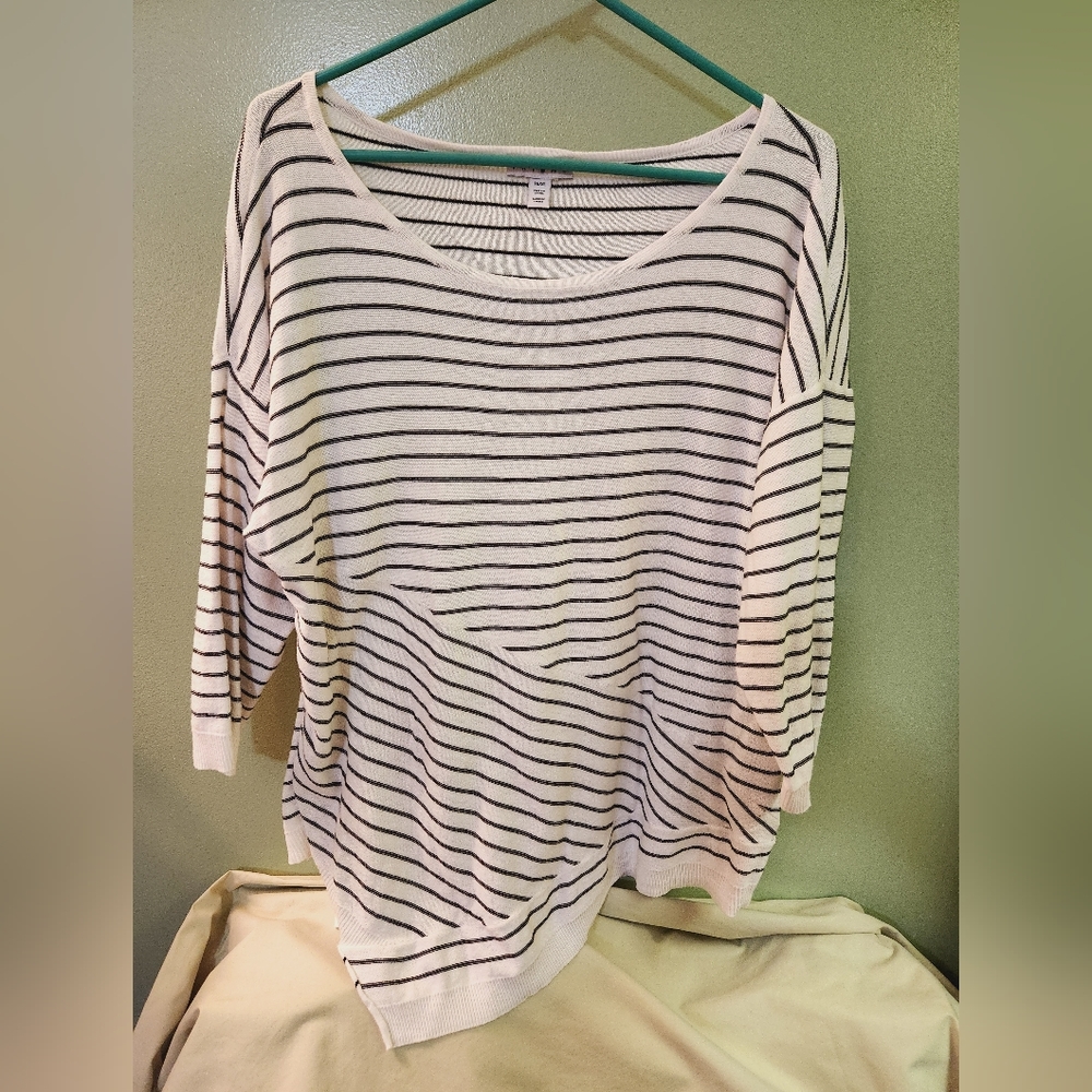 Tribal XL sweater white with navy bue stripes